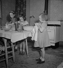 Children washing dishes