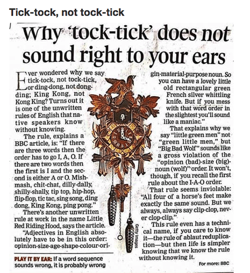 Problematic word order in English. Source: Mark Forsyth